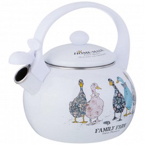 Эмалированный чайник со свистком Family Farm с индукционным дном и удобной ручкой, 1 шт.