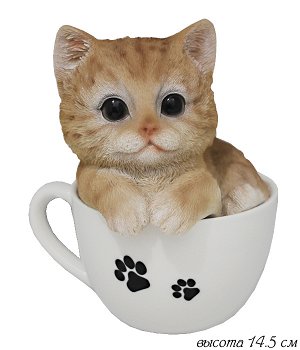 Статуэтка "Котёнок в чашке" в под.уп.(х12)Полистоун