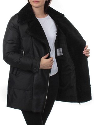 033 BLACK Куртка зимняя облегченная женская (холлоффайбер 150 гр., искусственная дубленка)