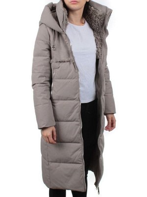 23-636 GRAY/BEIGE Пальто зимнее женское (холлоффайбер 150 гр., искусственная дубленка)