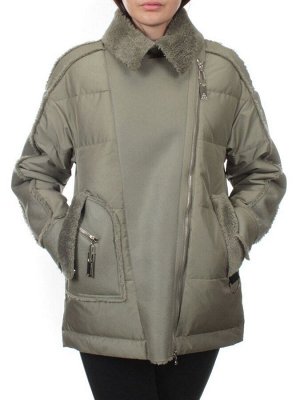 902 GRAY/GREEN Куртка зимняя облегченная женская (холлоффайбер 150 гр., искусственная дубленка)