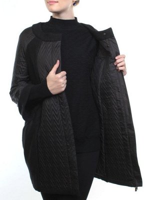 A16002 BLACK Пальто демисезонное женское (синтепон 100 гр., натуральный мех лисицы)
