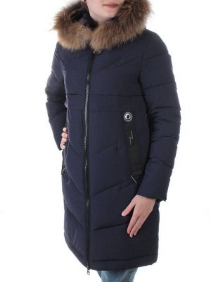 19-896 DK. BLUE Пальто с мехом енота Kacuci
