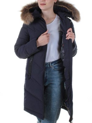 19-896 DK. BLUE Пальто с мехом енота Kacuci
