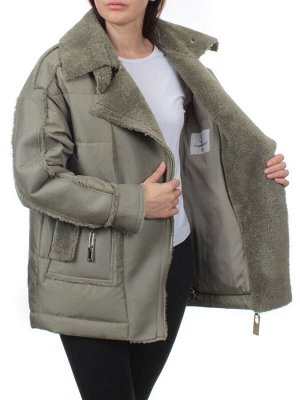 902 GRAY/GREEN Куртка зимняя облегченная женская (холлоффайбер 150 гр., искусственная дубленка)