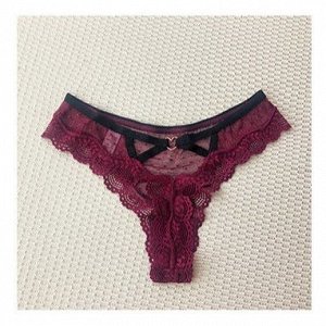 Кружевные стринги с сердечком бордовые