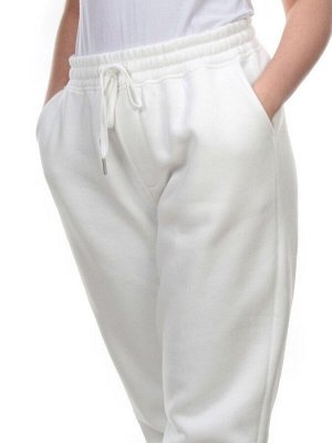 M049 WHITE Брюки спортивные женские на флисе (100% хлопок) 7986