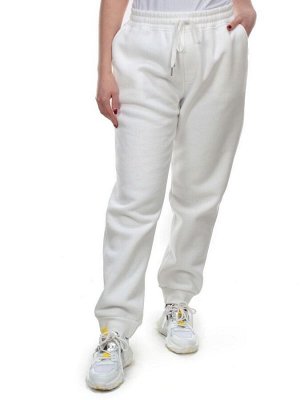 M049 WHITE Брюки спортивные женские на флисе (100% хлопок) 7986
