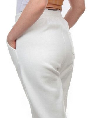 M075 WHITE Брюки спортивные женские на флисе (100% хлопок) 7986
