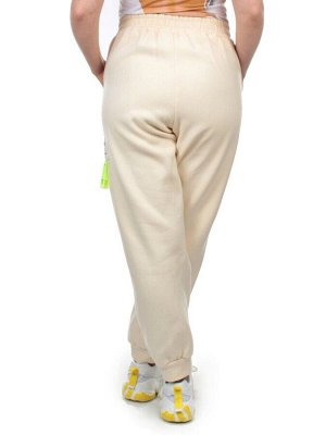 M067 BEIGE Брюки спортивные женские на флисе (100% хлопок) 7986