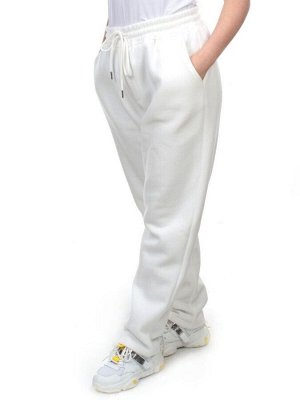 M055 WHITE Брюки спортивные женские на флисе (100% хлопок) 7986