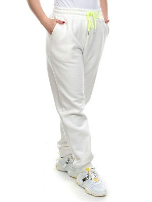 M073 WHITE Брюки спортивные женские на флисе (85% хлопок, 10% полиэстер, 5% спандекс) 7986