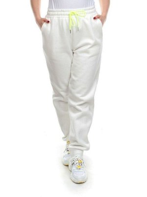 M073 WHITE Брюки спортивные женские на флисе (85% хлопок, 10% полиэстер, 5% спандекс) 7986