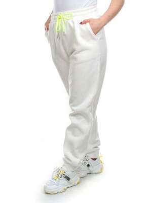 M073 WHITE Брюки спортивные женские на флисе (85% хлопок, 10% полиэстер, 5% спандекс) 7986