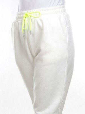 M073 WHITE Брюки спортивные женские на флисе (85% хлопок, 10% полиэстер, 5% спандекс) 7986
