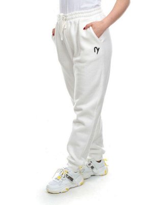M051 WHITE Брюки спортивные женские на флисе (100% хлопок) 7986