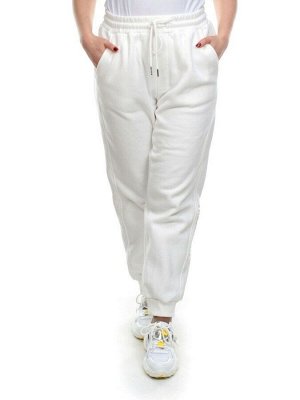 M037 WHITE Брюки спортивные женские на флисе (100% хлопок) 7986