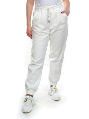 M037 WHITE Брюки спортивные женские на флисе (100% хлопок) 7986