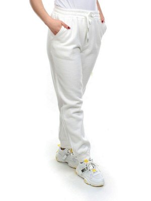 M067 WHITE Брюки спортивные женские на флисе (100% хлопок) 7986