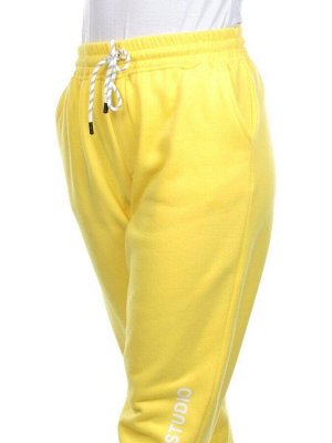 M053 YELLOW Брюки спортивные женские на флисе (100% хлопок) 7986