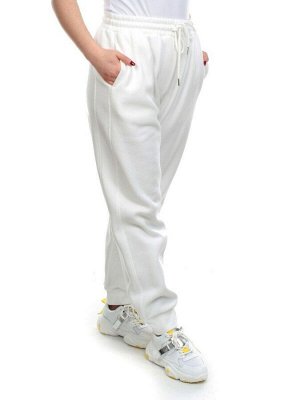 M023 WHITE Брюки спортивные женские на флисе (100% хлопок) 7986