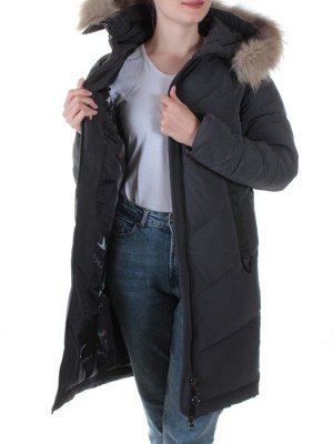 19-896 DK. GRAY Пальто с мехом енота Kacuci