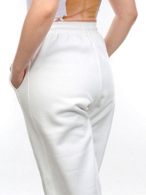 M023 WHITE Брюки спортивные женские на флисе (100% хлопок) 7986