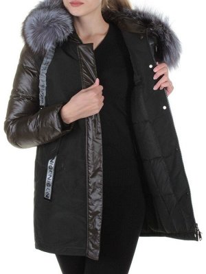 8179 DK. GREEN Пальто женское с натуральным мехом Jarius