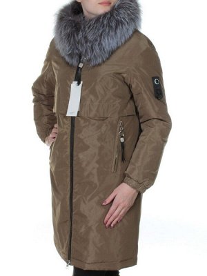 V-1032 KHAKI Пальто женское с натуральным мехом Vomilov