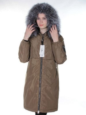 V-1032 KHAKI Пальто женское с натуральным мехом Vomilov