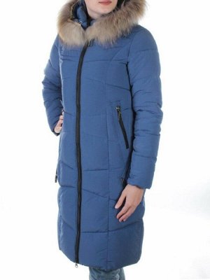 19-890 BLUE Пальто с мехом енота Kacuci
