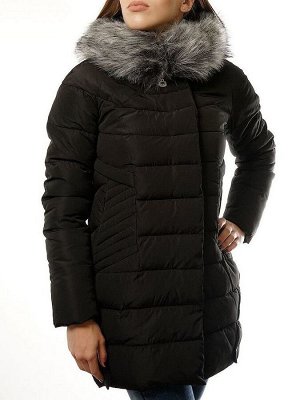 6532 BLACK Пальто зимнее с мехом FOXQUEEN (холлофайбер)