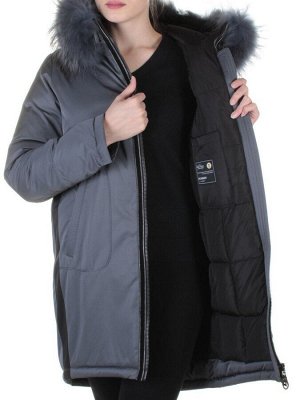E-1961 DK. GREY Пальто женское с натуральным мехом Evcanbady