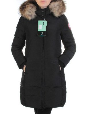 YW-17013 BLACK Пальто женское зимнее (био-пух, натуральный мех лисицы)