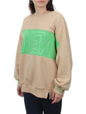 2813 BEIGE/GREEN Толстовка женская (95% хлопок, 5% спандекс)