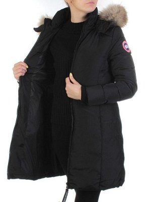 YW-17013 BLACK Пальто женское зимнее (био-пух, натуральный мех лисицы)