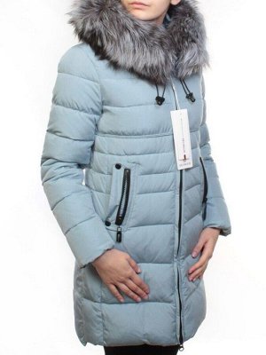 D16-758 LT. BLUE Пальто зимнее женское (холлофайбер, натуральный мех чернобурки)