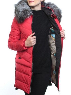 163-096 RED Пальто зимнее женское (холлофайбер, натуральный мех чернобурки)