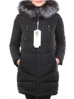 M16-98 BLACK Пальто зимнее женское (холлофайбер, натуральный мех чернобурки)