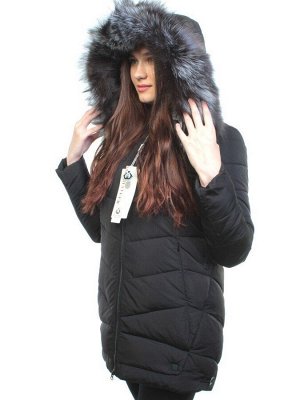 M16-98 BLACK Пальто зимнее женское (холлофайбер, натуральный мех чернобурки)