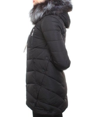 M16-98 BLACK Пальто зимнее женское (холлофайбер, натуральный мех чернобурки)
