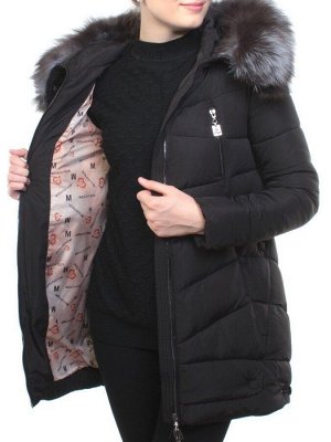 M16-98 BLACK Пальто зимнее женское (холлофайбер, натуральный мех чернобурки)