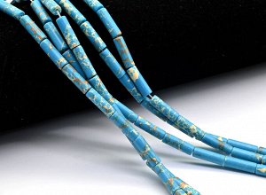 Бусины из варисцита трубочки 4*13мм, цв.лазурный, 38см, 29 бусин