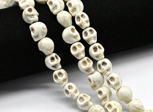 Бусины из кахолонга (имитация) череп 10*13мм, 36см, 30 бусин