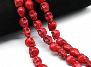 Бусины из кахолонга (имитация) череп 10*13мм, цв.красный, 41см, 32 бусины