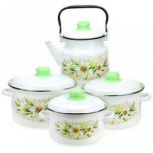 Набор эмалированной посуды "Белая лилия" 4 предмета: кастрюл