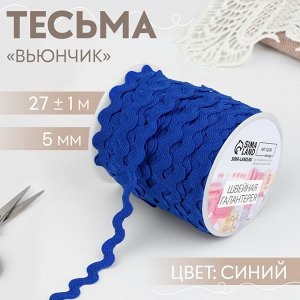 Тесьма отделочная «Вьюнчик», 5 мм, 27±1 м, синяя №40