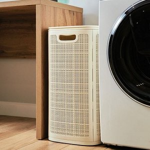 Корзина для хранения 75л с крышкой "Лён" сборная (слоновая кость, пластик). Россия