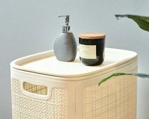 Корзина для хранения 75л с крышкой "Лён" сборная (слоновая кость, пластик). Россия