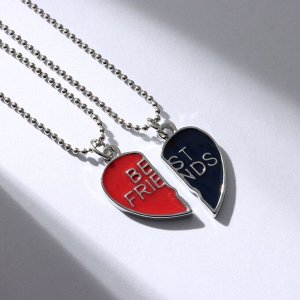 Кулоны «Неразлучники» best friends, сердце, цвет красно-синий в серебре, 45 см